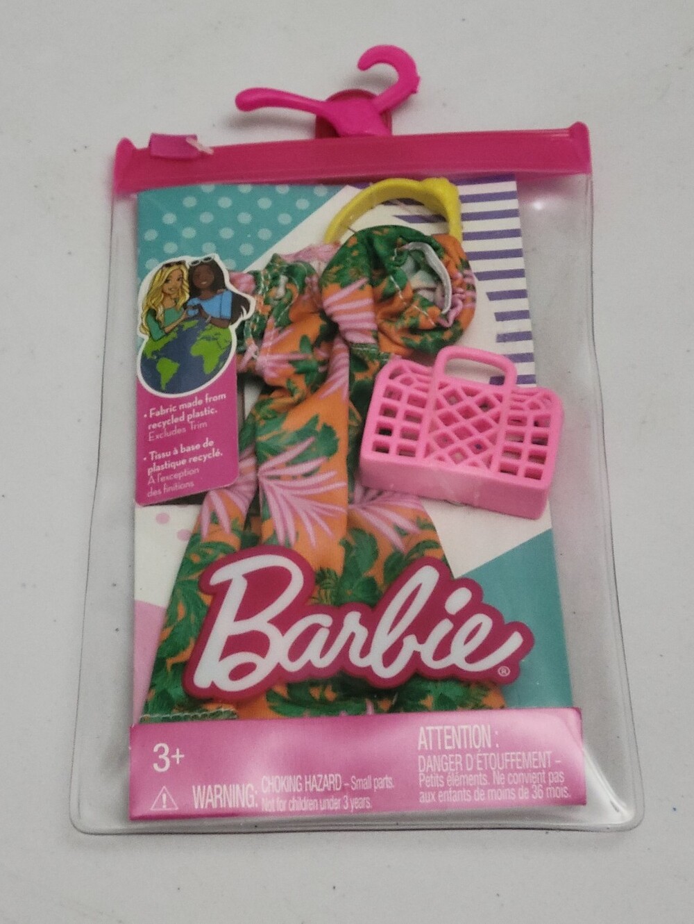 Barbie Orange and Pink Tropical Dress Outfit with Pink Tote And Accessories
